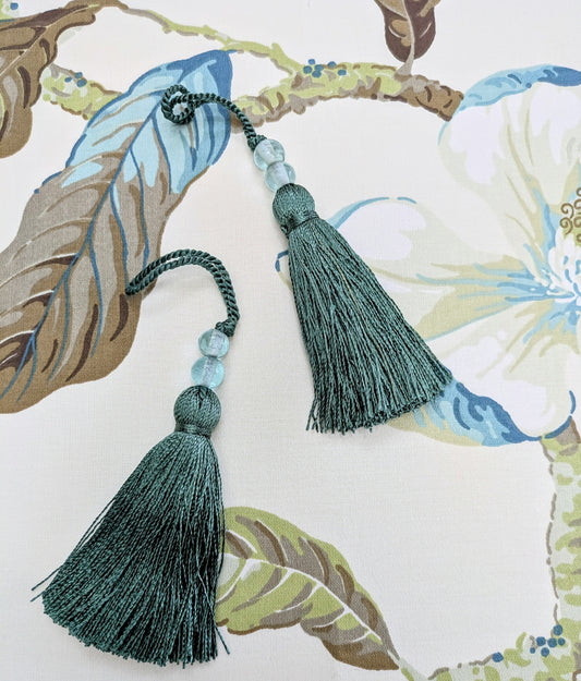 Teal Beaded Slim Tassel / Key Tassel / Cushion Tassel