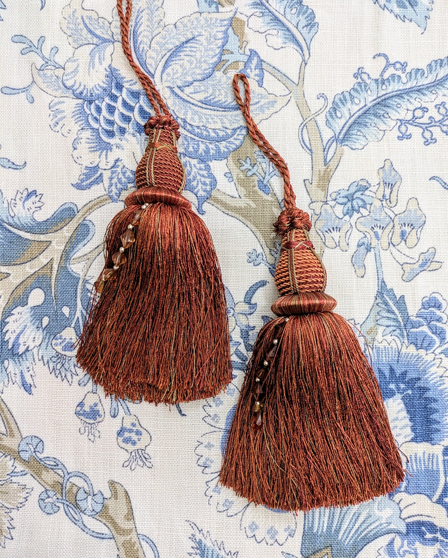 Dark Terracotta Ottoman, Beaded, Tassels / Key Tassel / Decorative Tassel