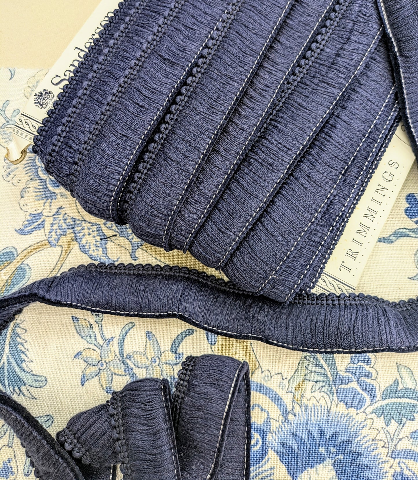 Navy Blue Ruche Fringe from Sanderson / Trimming for Cushions & Upholstery