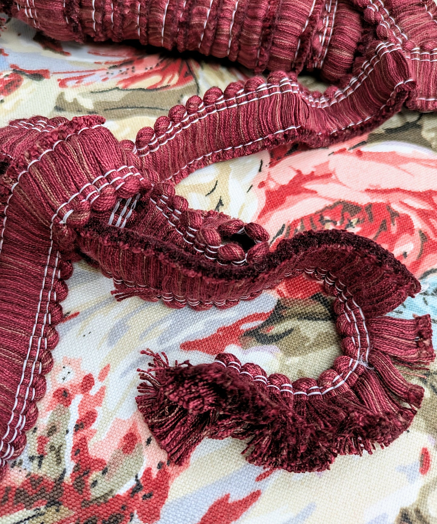 Wine Colour Ruche Fringe / Trimming for Cushions & Upholstery