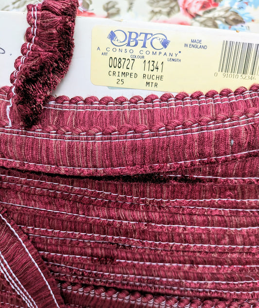 Wine Colour Ruche Fringe  / Trimming for Cushions & Upholstery