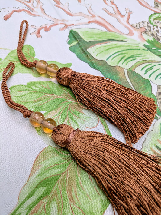 Burnt Orange Beaded Slim Tassel / Key Tassel / Cushion Tassel