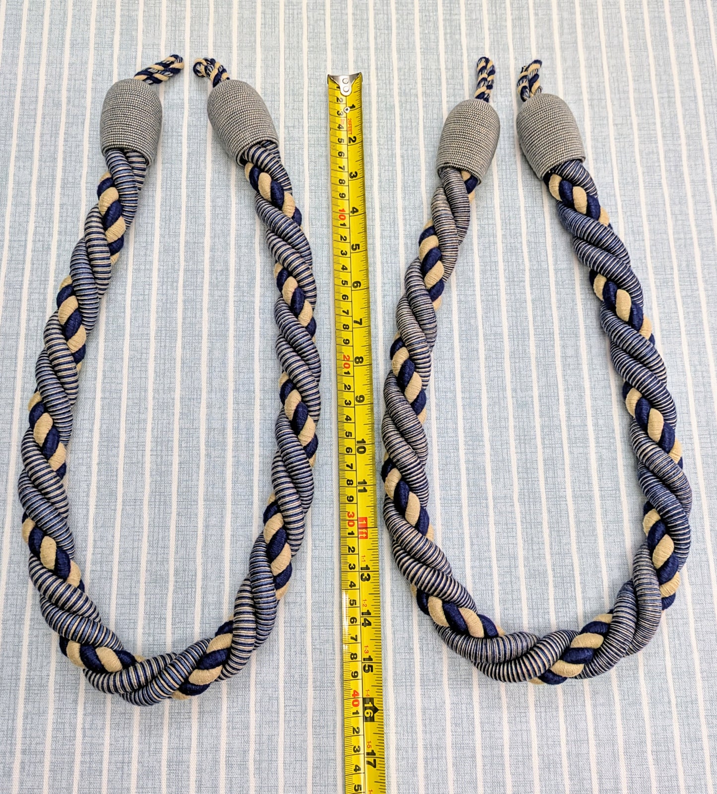 Navy, Cream & Blue, Twisted Rope Tiebacks / Curtain Tiebacks