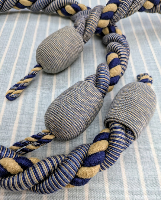 Navy, Cream & Blue, Twisted Rope  Tiebacks / Curtain Tiebacks
