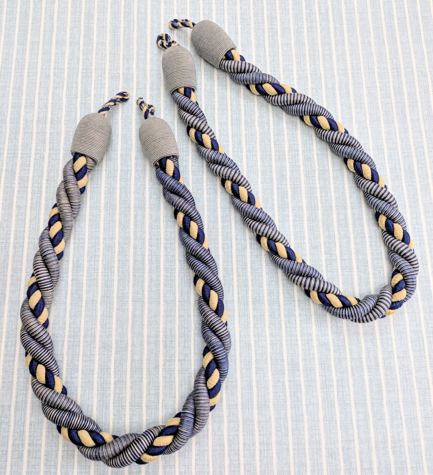 Navy, Cream & Blue, Twisted Rope Tiebacks / Curtain Tiebacks