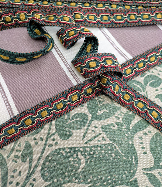 Green Braid / Trimming with ornate, chain design / Lampshade Trim / Upholstery Trim