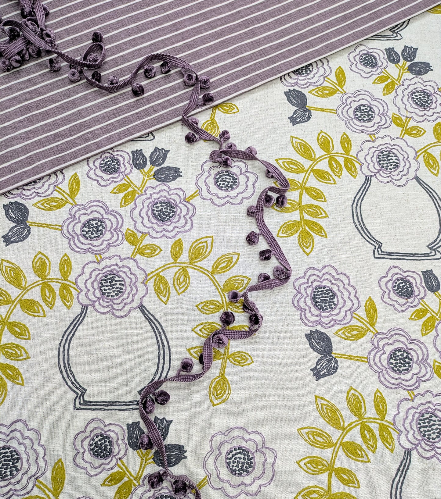 Embroidered Fabric - Flower Pot by Sanderson - Discontinued Fabric