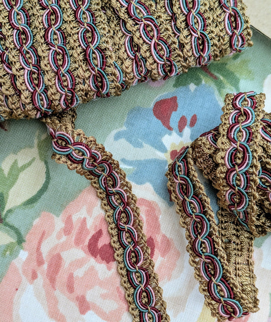 Teal, Pink & Burgundy Colour Braid / Trimming for Soft Furnishings, Upholstery & Lampshades