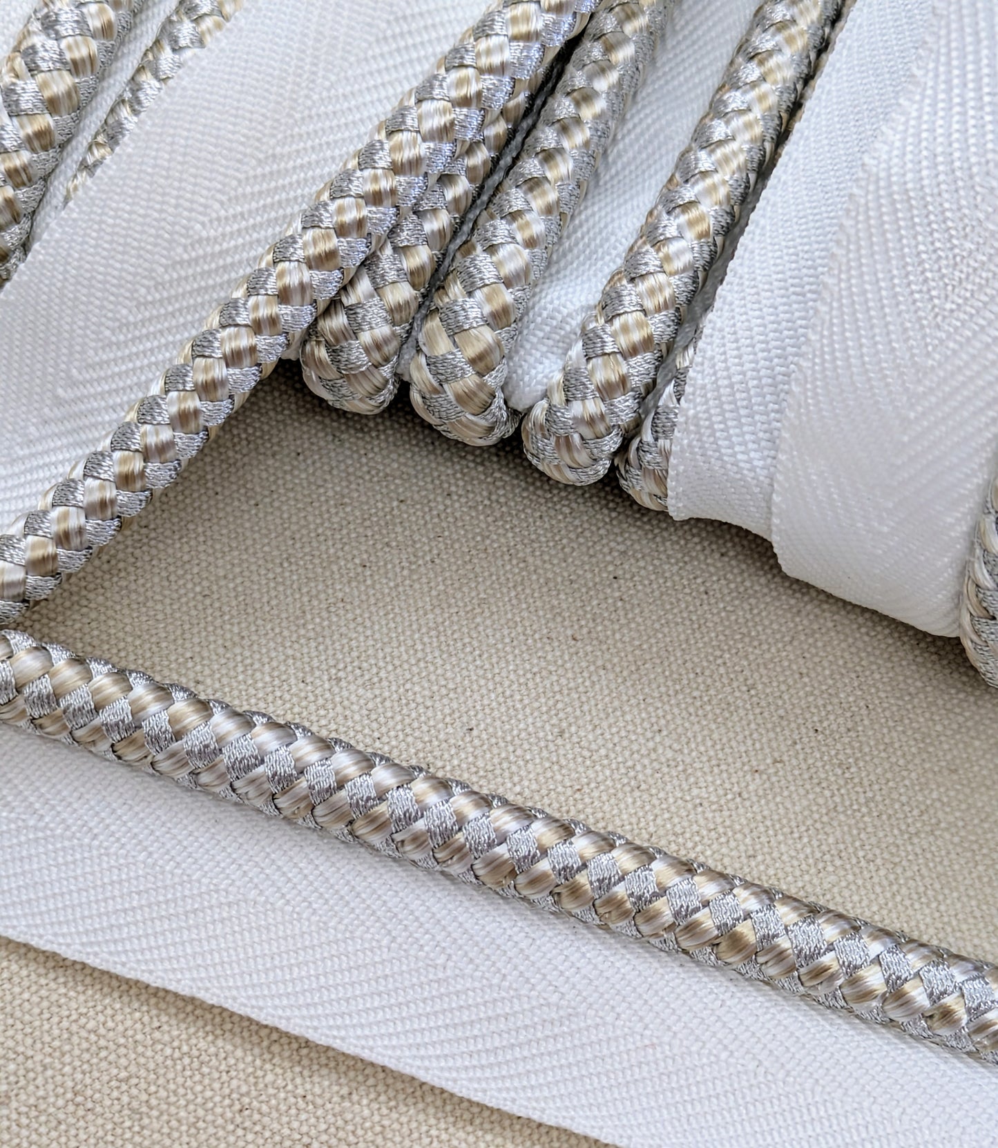 Silver & Pale Gold Cord, Flange Braid / Trim for Soft Furnishings & Upholstery