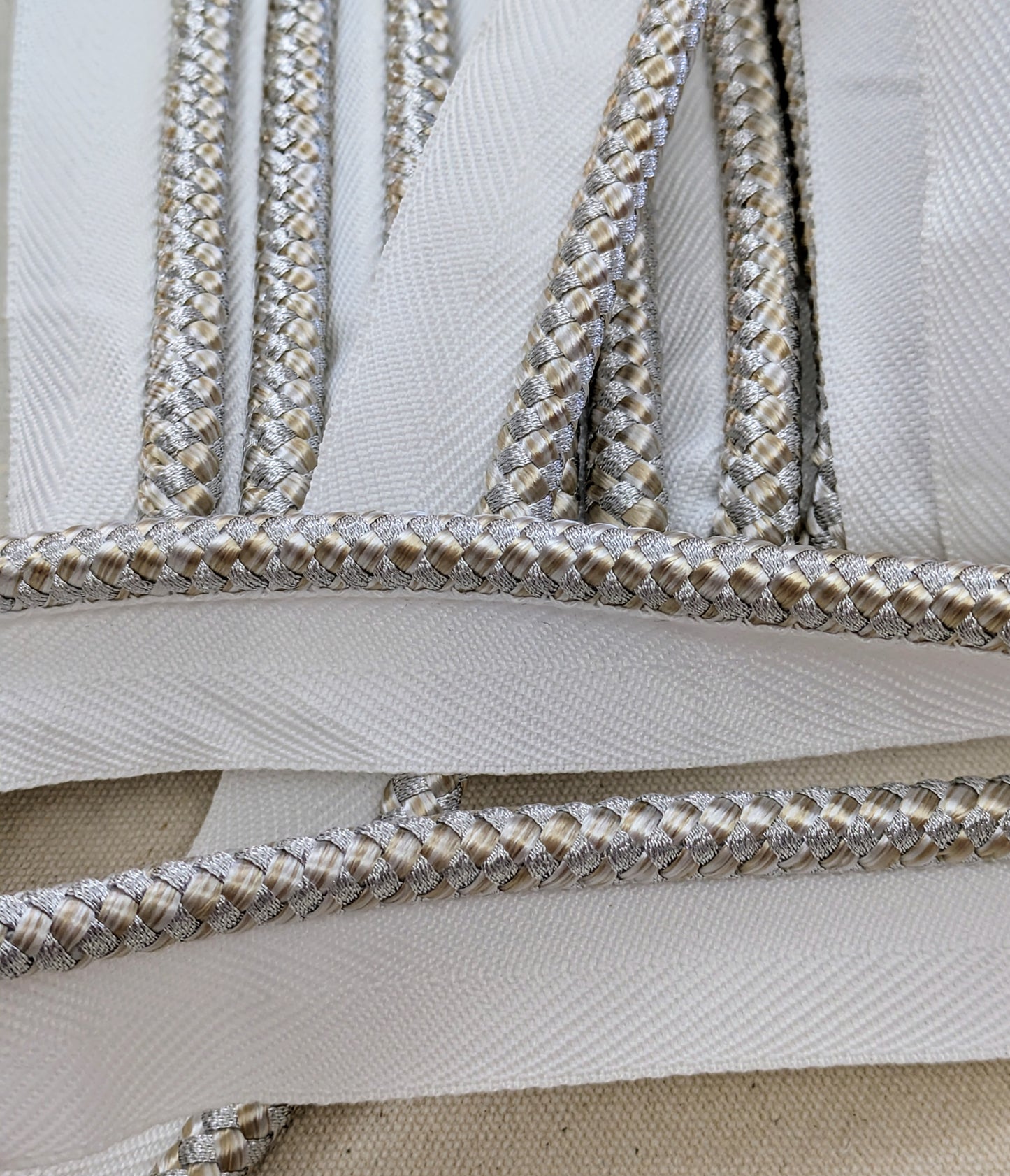 Silver & Pale Gold Cord, Flange Braid / Trim for Soft Furnishings & Upholstery