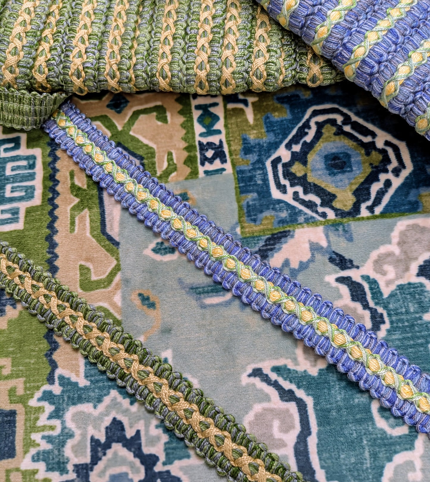 Blue, Yellow & Green Colour Braid - Lampshade trim / Soft Furnishing trim / Upholstery trim