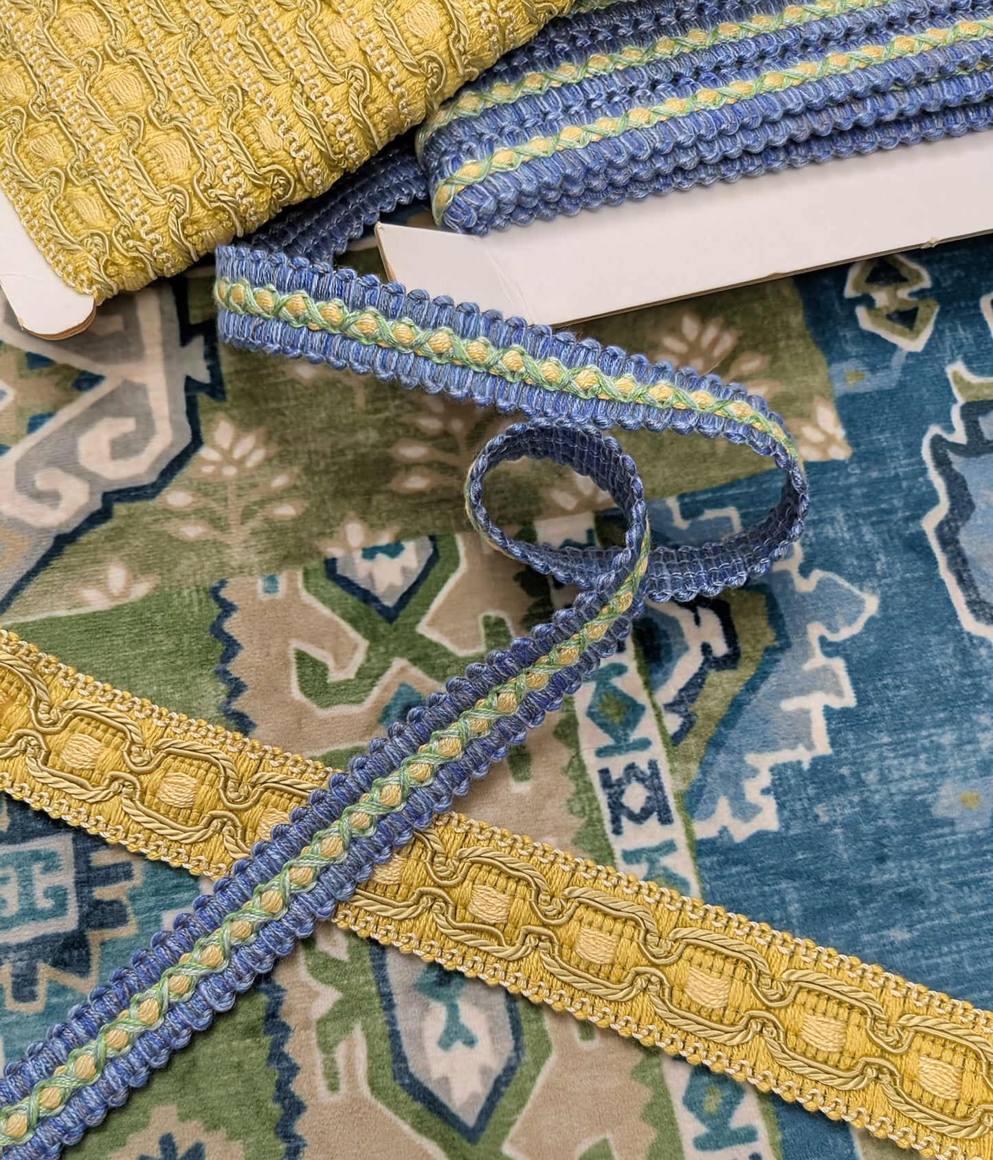 Blue, Yellow & Green Colour Braid - Lampshade trim / Soft Furnishing trim / Upholstery trim