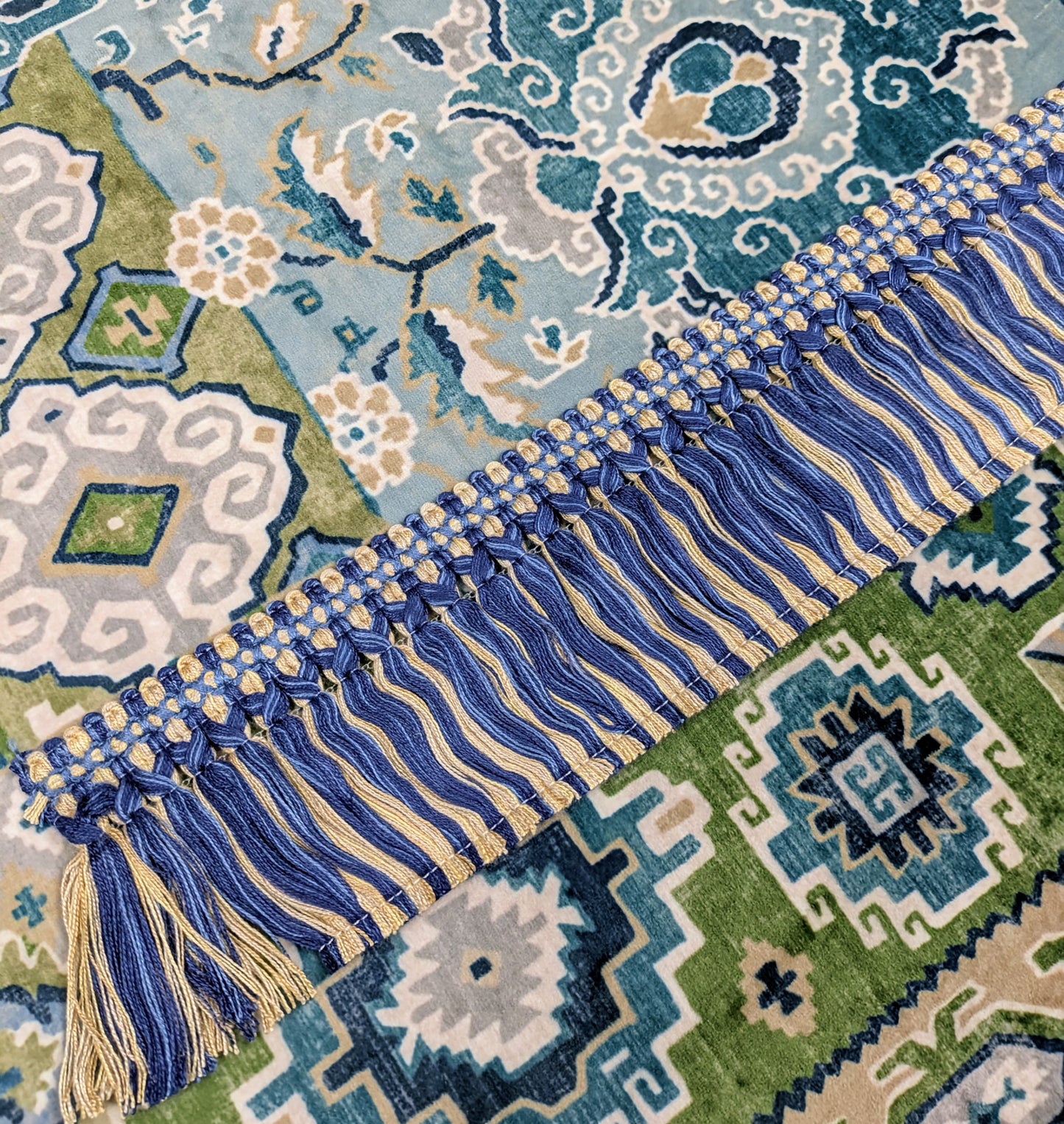 Blue & Cream colour fringe with ornate border for Cushions & Furnishings