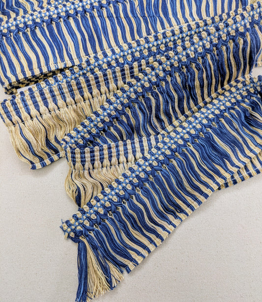 Blue & Cream colour fringe with ornate border for Cushions & Furnishings