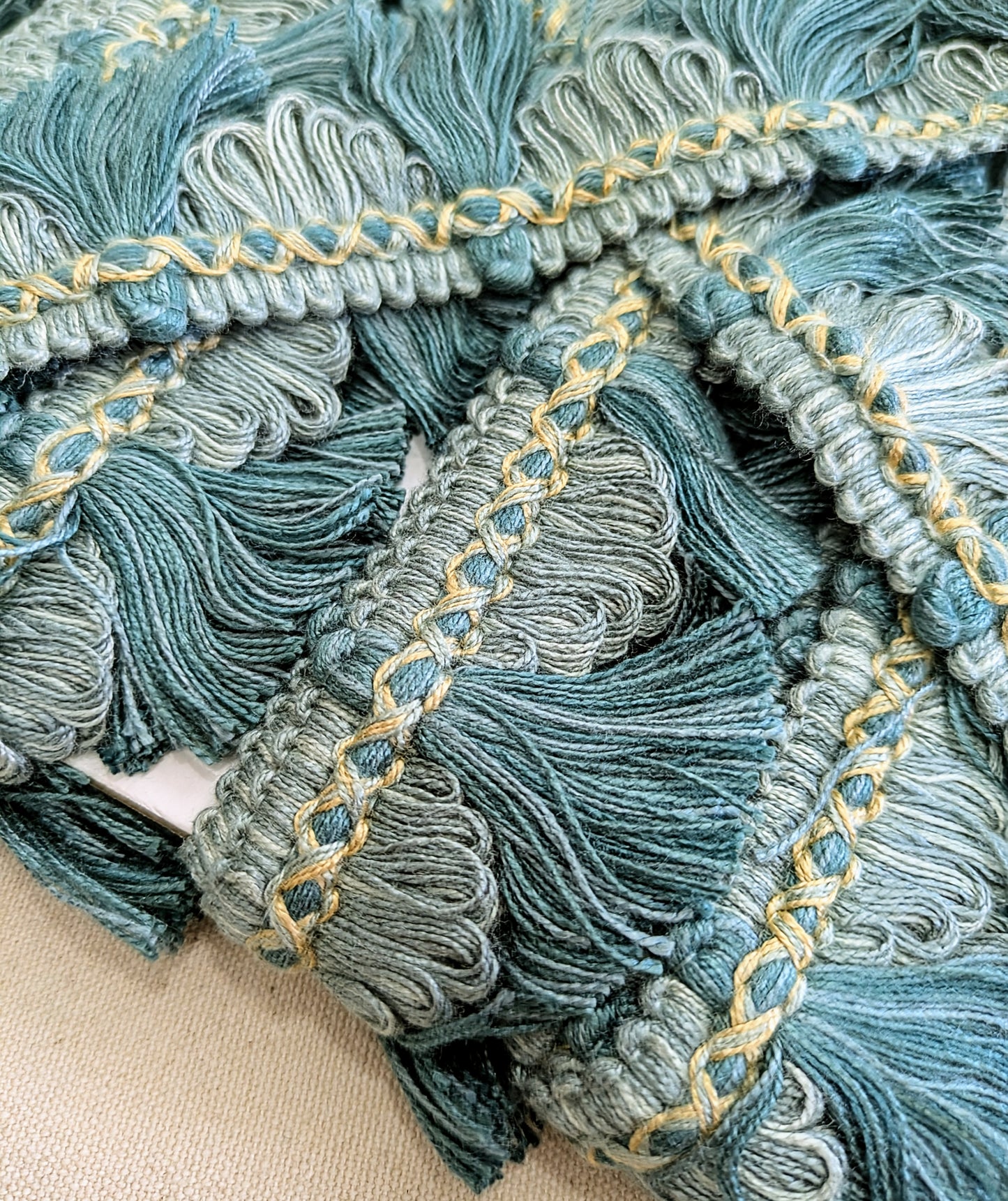Teal, Two Tone, Fan Edge, Tassel Trimming for Cushions & Furnishings