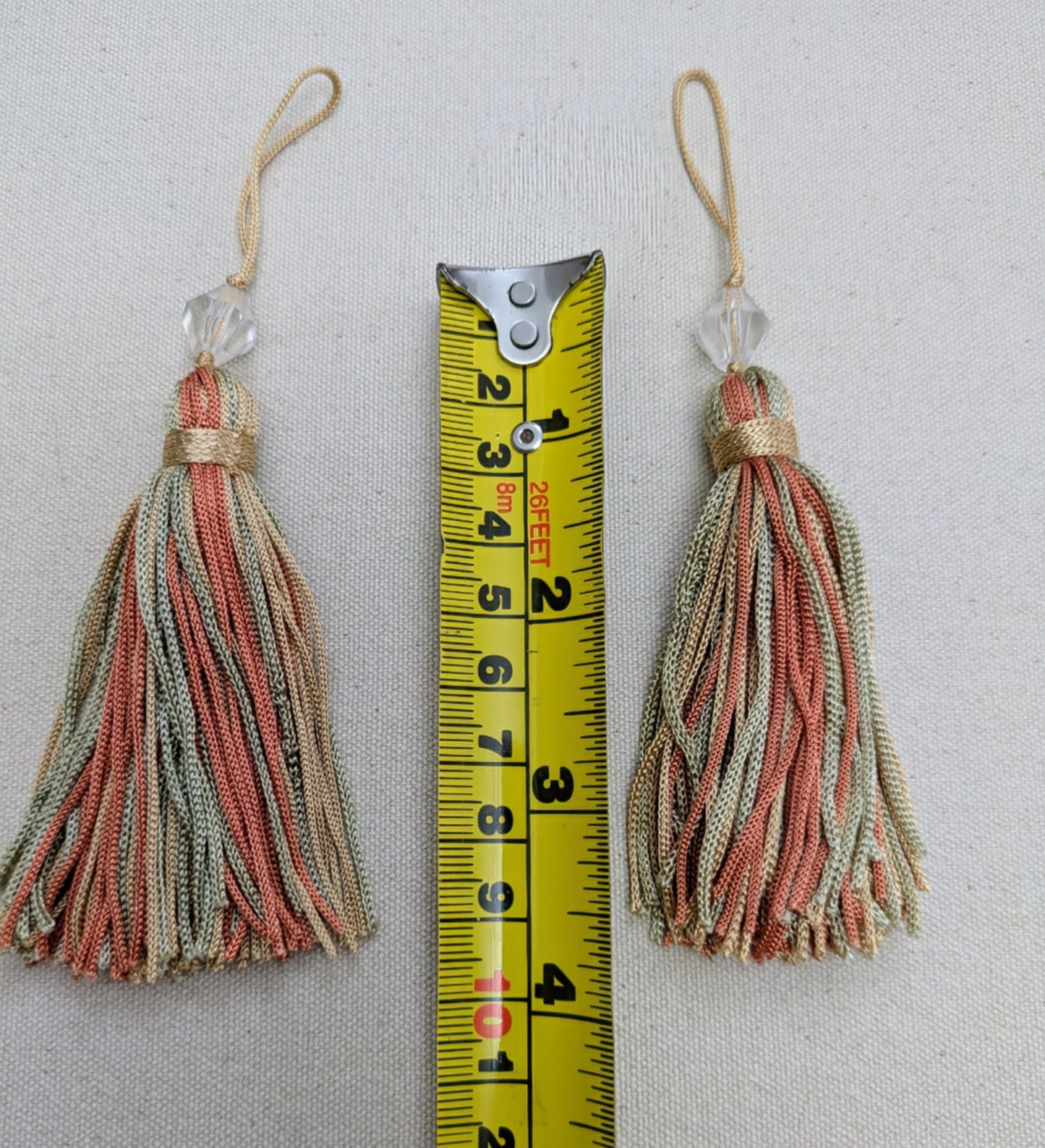 Orange, Cream & Green Striped Tassels / Key Tassels / Cushion Tassels