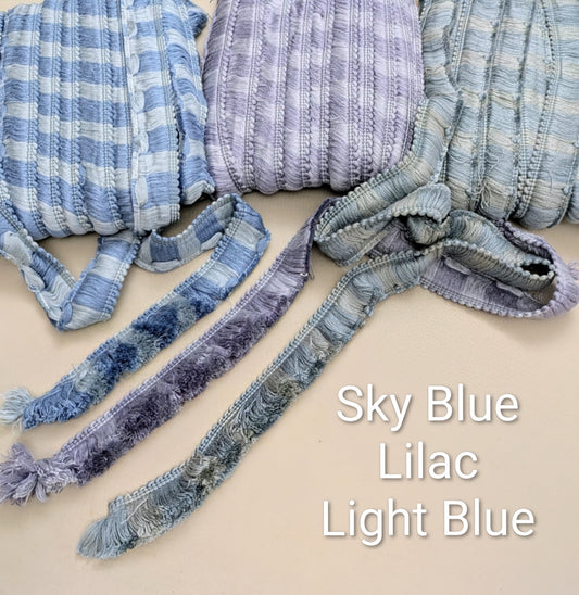 Sky Blue, Lilac & Light Blue, Two Tone Ruche Fringe for Soft Furnishings / Upholstery & Cushions