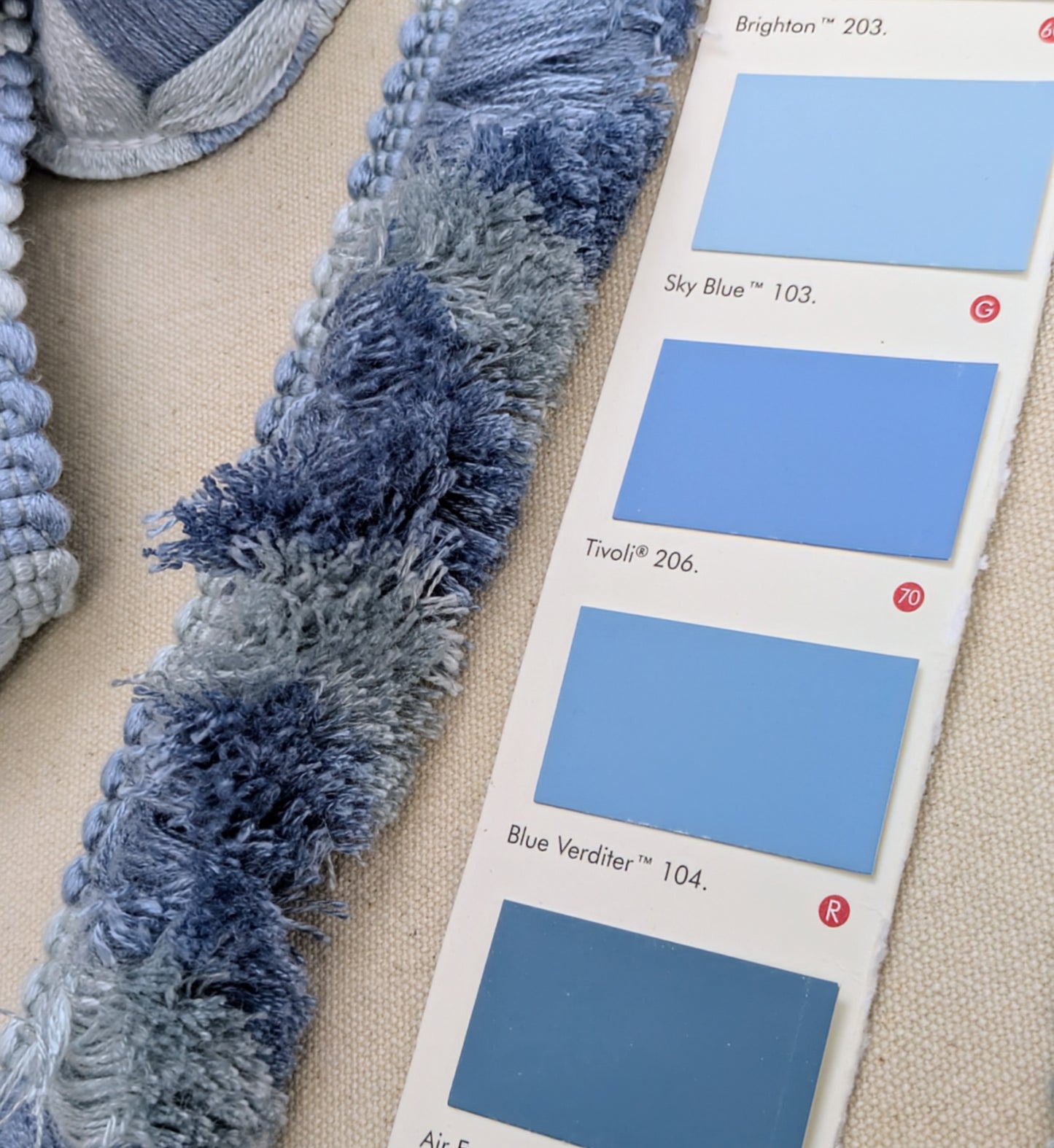 Sky Blue, Lilac & Light Blue, Two Tone Ruche Fringe for Soft Furnishings / Upholstery & Cushions