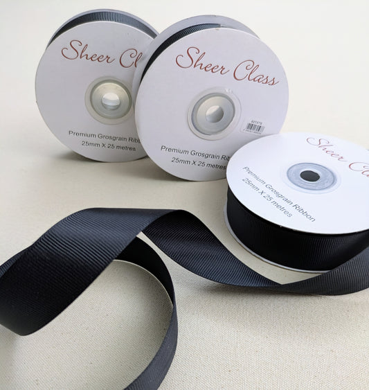 Black Grosgrain Ribbon - 25m Roll