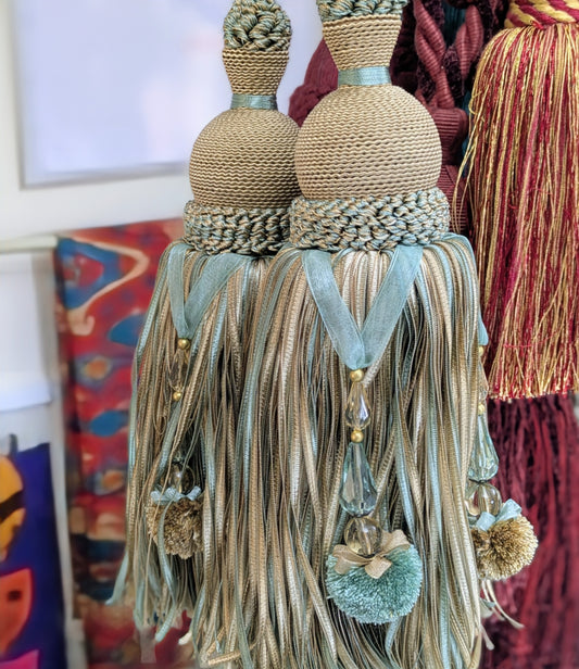 Aqua & Cappuccino Colour Tiebacks / Curtain Tiebacks / Tassel Tiebacks