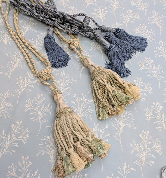Oat, Aqua & Pale Brown Tiebacks / Curtain Tiebacks / Tassel Tiebacks