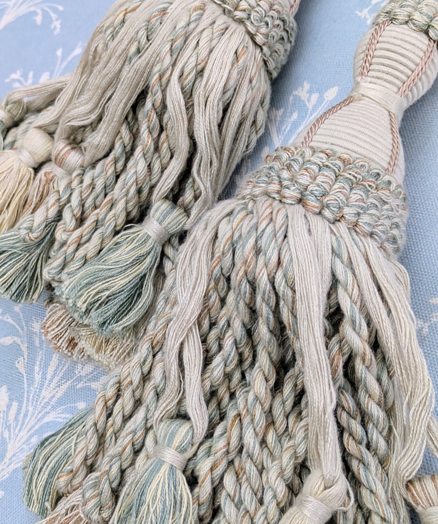 Oat, Aqua & Pale Brown Tiebacks / Curtain Tiebacks / Tassel Tiebacks