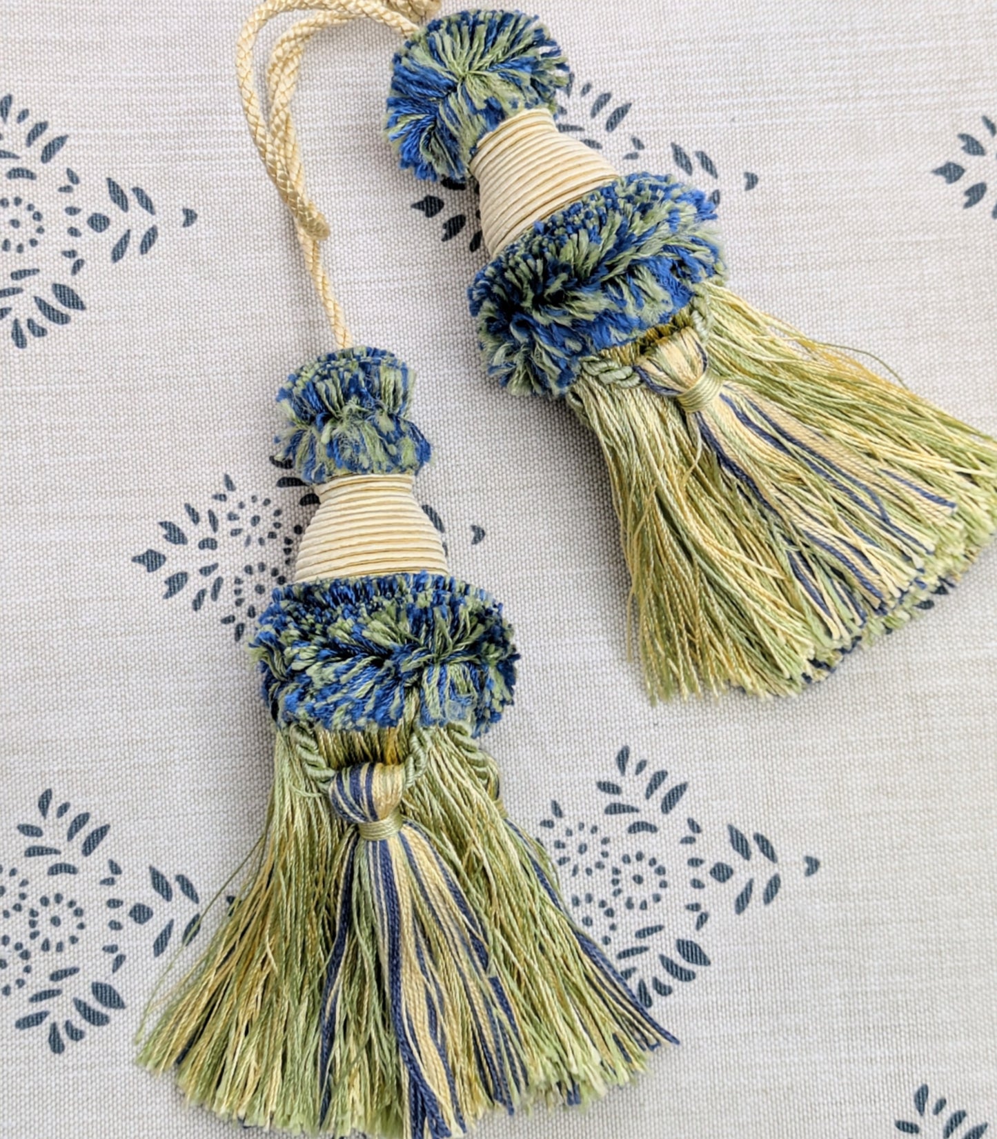 Blue, Green & Pale Yellow Chair Tassels, Tiebacks, Key Tassels, Cushion Tassels