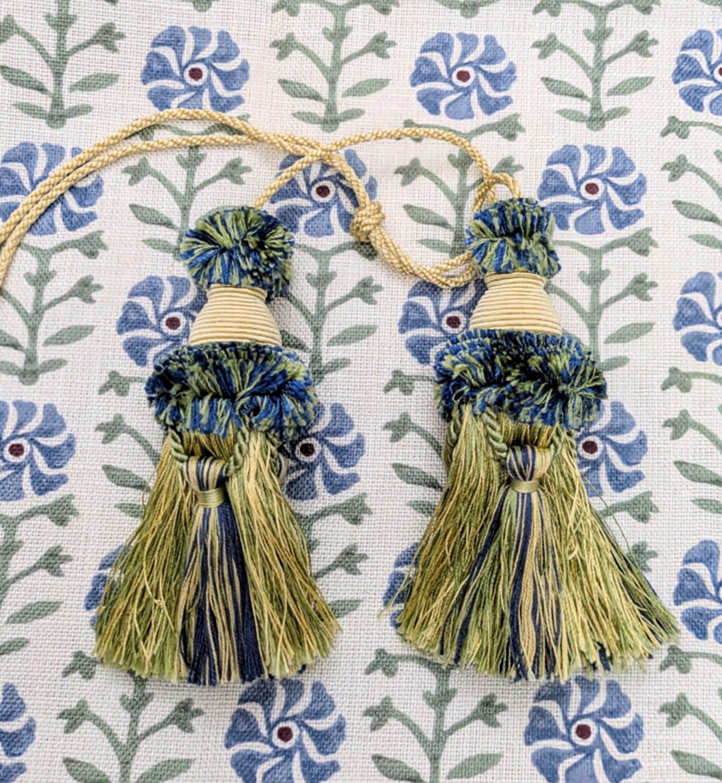 Blue, Green & Pale Yellow Chair Tassels, Tiebacks, Key Tassels, Cushion Tassels