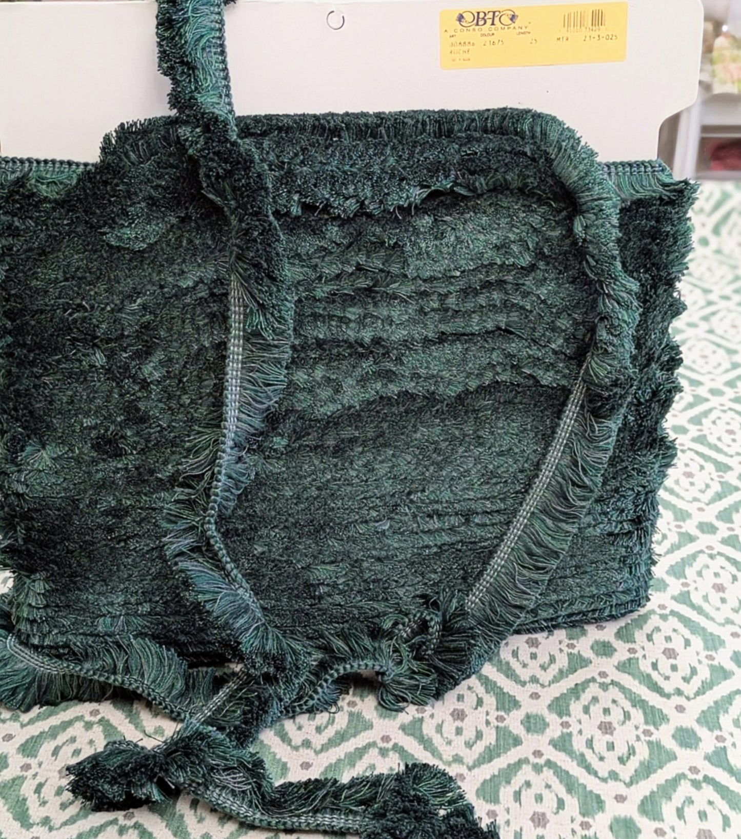 Dark Green Ruche Fringe for Cushions, Soft Furnishings & Upholstery