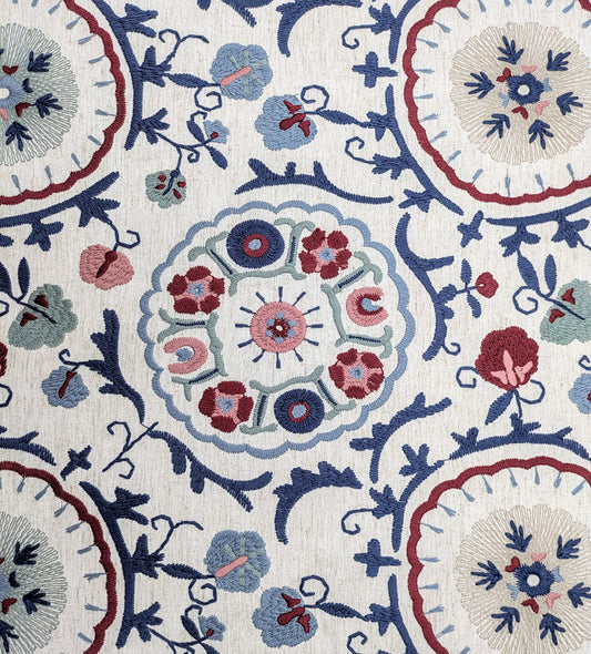 Keya Suzani by John Lewis -  Red / Blue Colourway -Embroidered Fabric - 1.34m Remnant