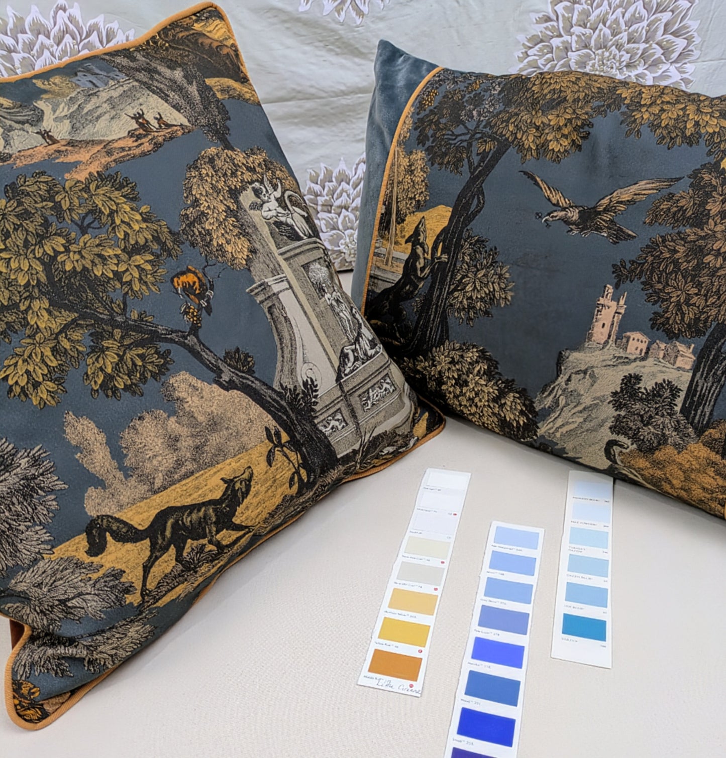 Velvet Cushions in Versailles Grand by Cole & Son
