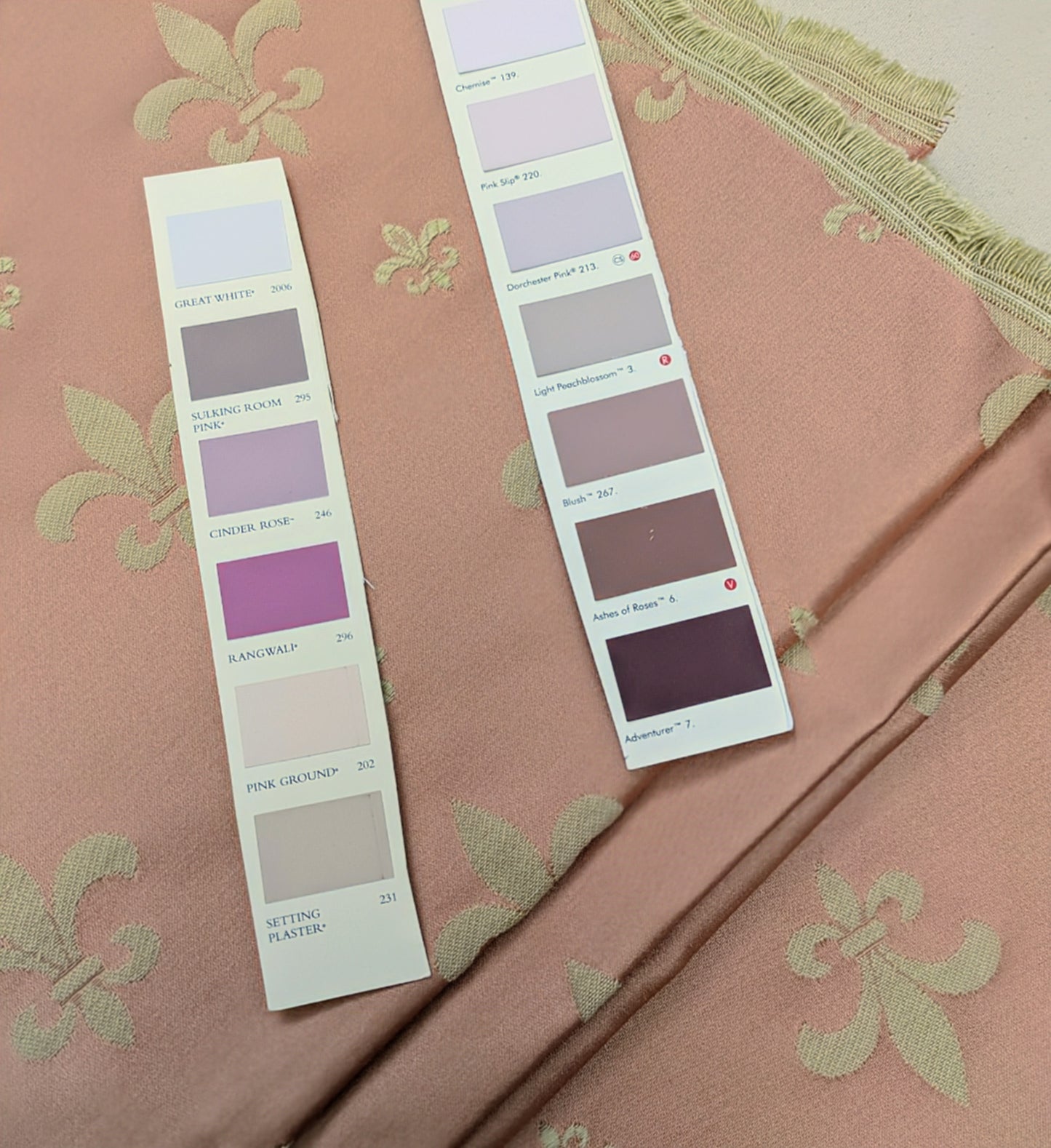 Discontinued, Pink & Cream Fleur de Lys Upholstery / Curtain Fabric