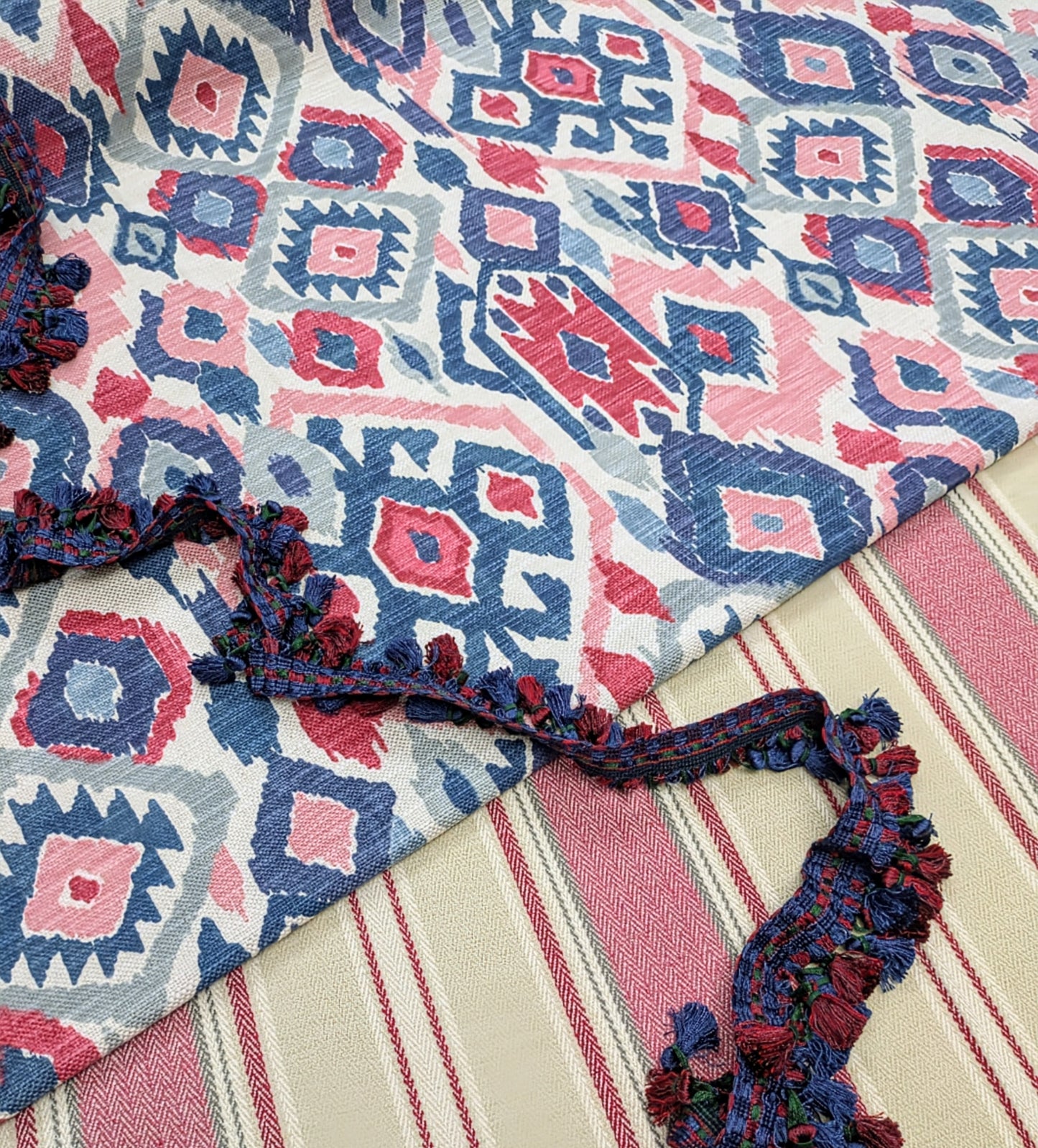 Royal Blue, Red & Green Tassel Fringe for Cushions / Upholstery