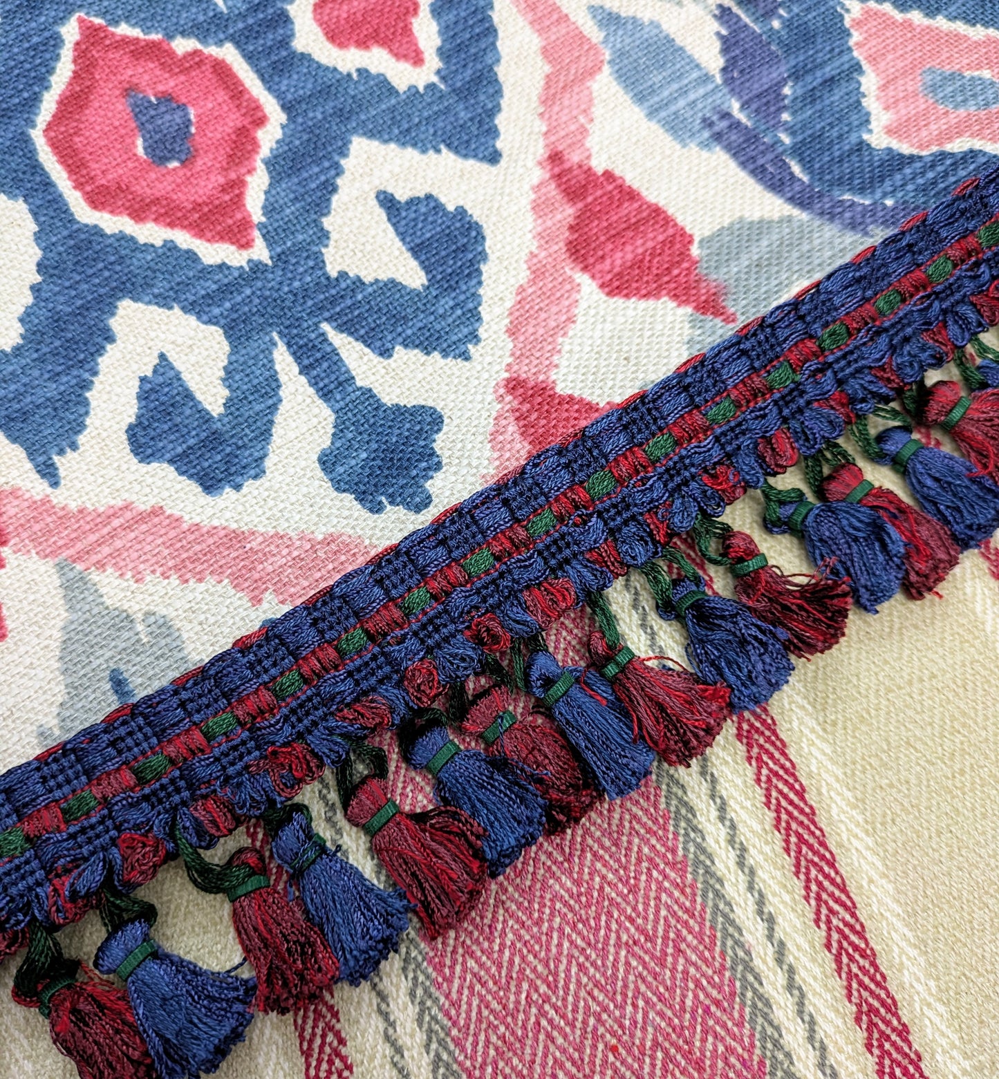 Royal Blue, Red & Green Tassel Fringe for Cushions / Upholstery