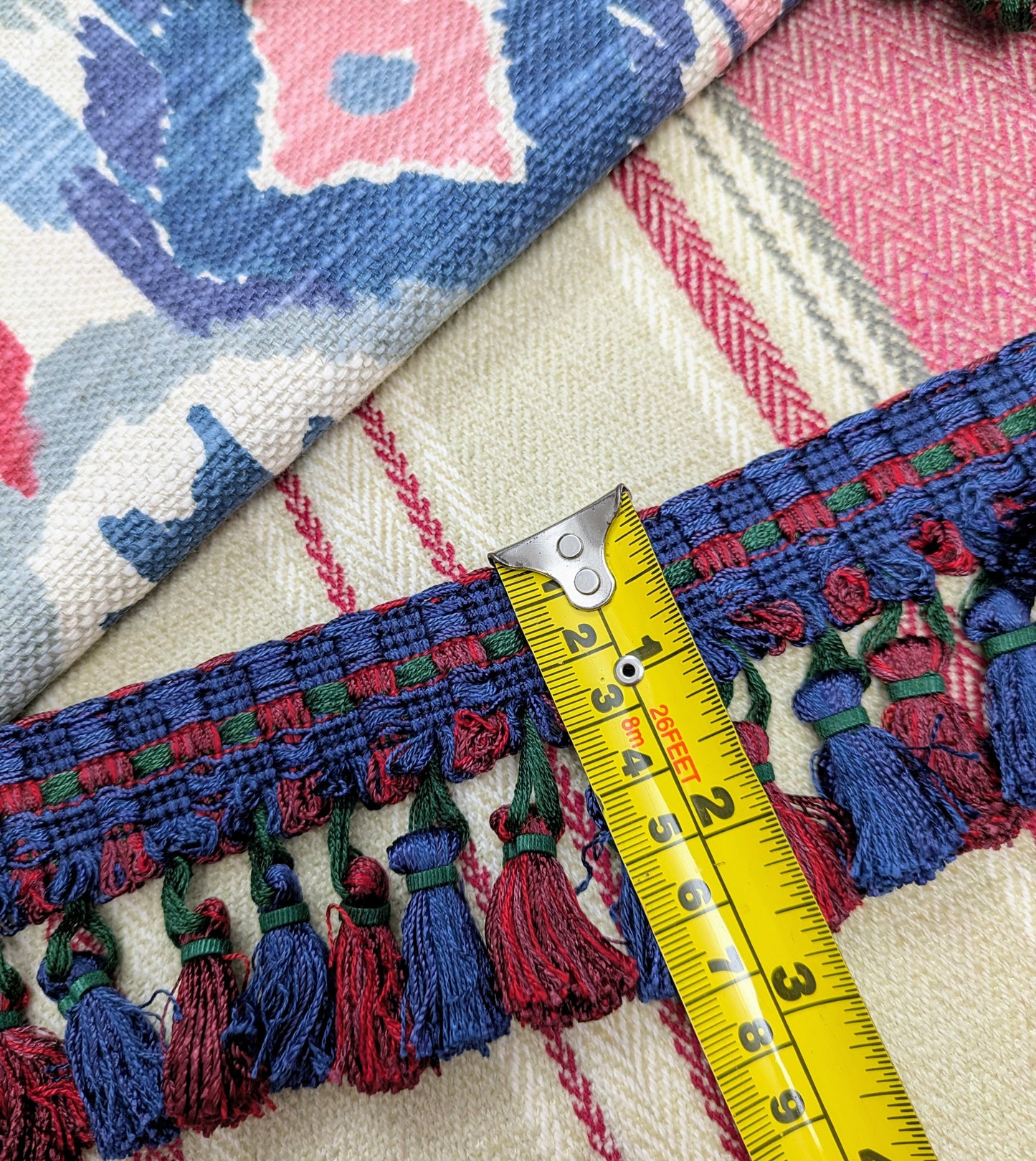 Royal Blue, Red & Green Tassel Fringe for Cushions / Upholstery