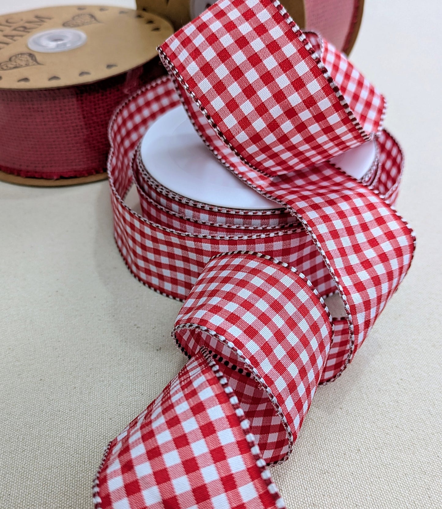 Red Gingham Wired Christmas Ribbon