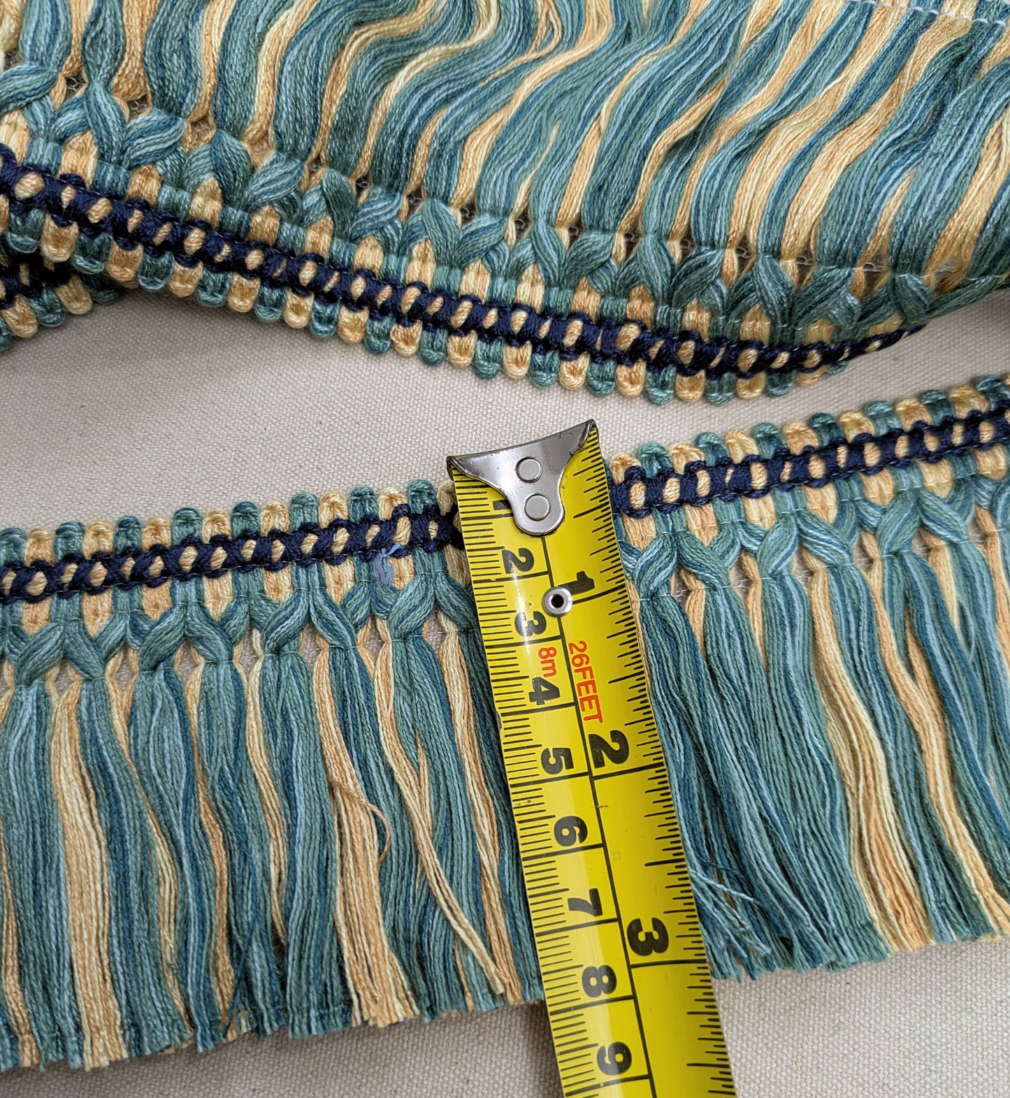 Green & Yellow / Gold colour fringe with ornate border for Cushions & Furnishings