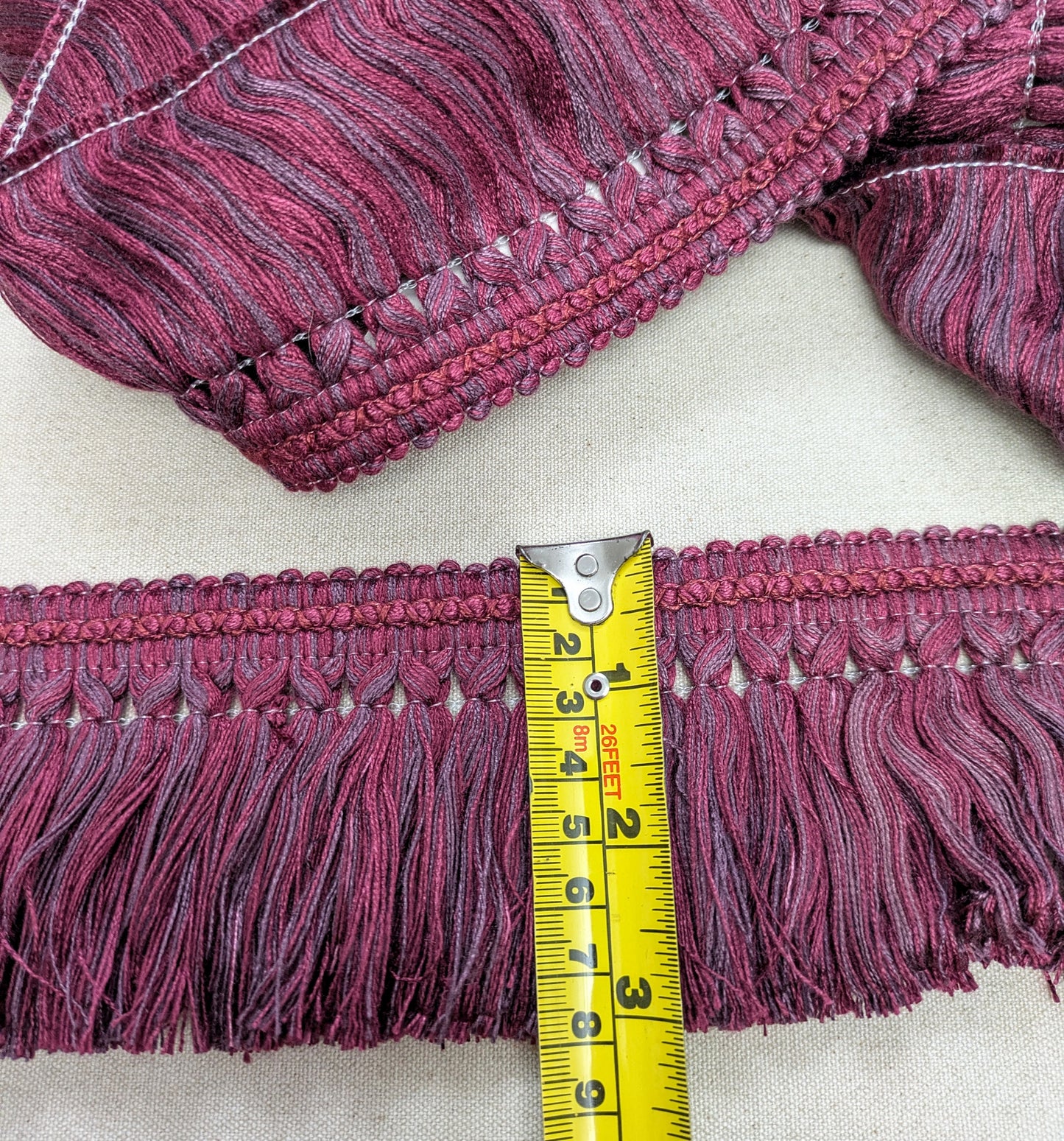 Aubergine & Plum colour fringe with ornate border for Cushions, Furnishings & Upholstery