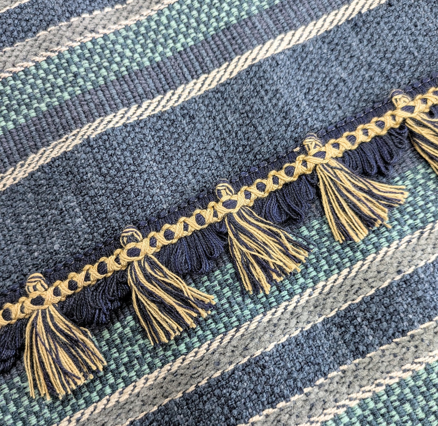 Navy & Cream Fan Edge, Tassel Trimming for Cushions & Furnishings