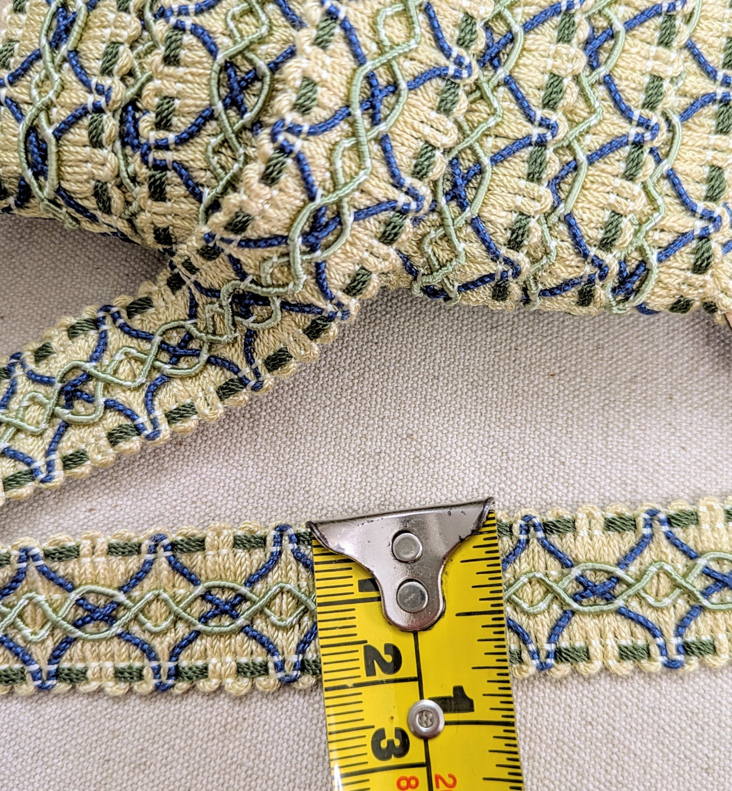 Cream, Green & Blue, Criss Cross Braid / Trimming for Soft Furnishings & Upholstery