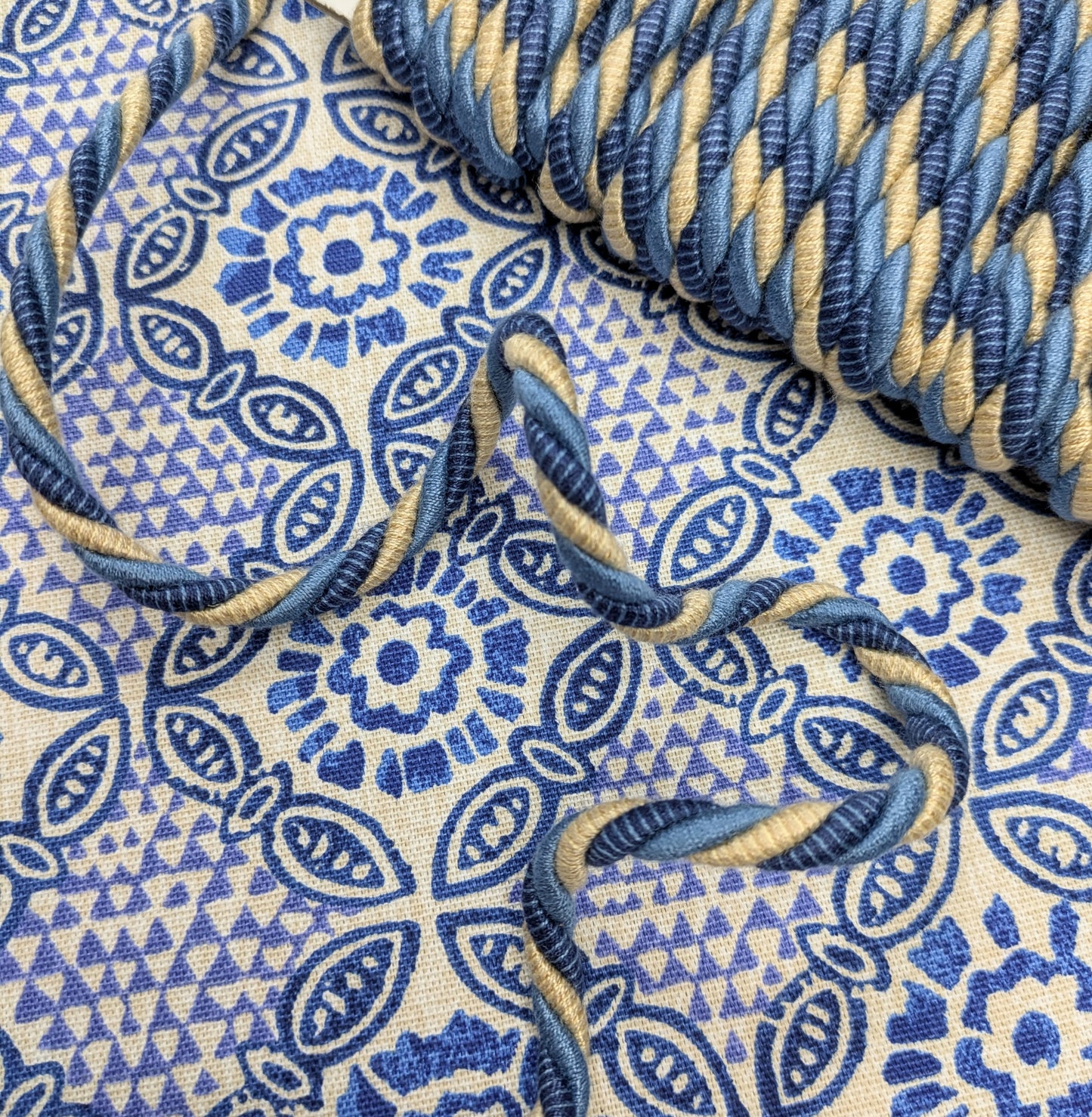 Two Tone Blue & Cream Twisted Rope Piping Cord for Soft furnishings & Upholstery