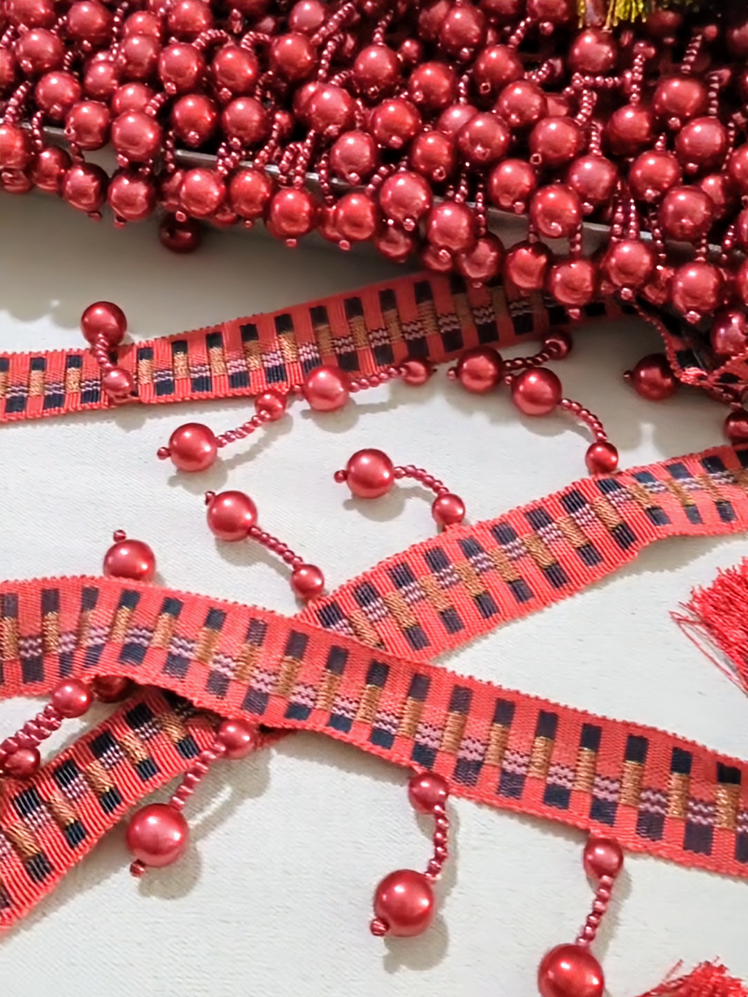 Discontinued Designer Red Bead Trimming