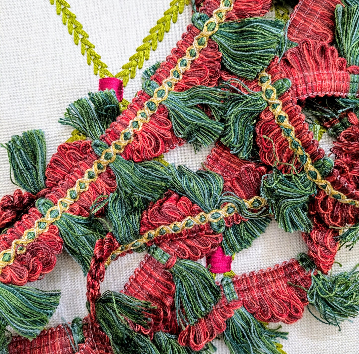 Red, Green & Gold Tassel Fringe Trim