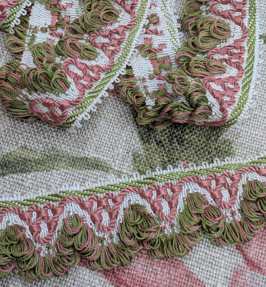 Green & Pink Trimming for Cushions / Upholstery & Craft - 1.27m Remnant