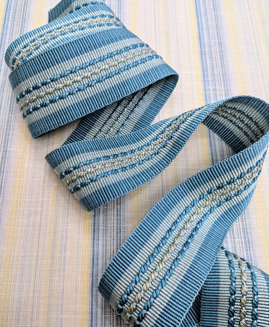 Aqua Stripe Embroidered Trimming for Cushions, Upholstery & Soft Furnishings