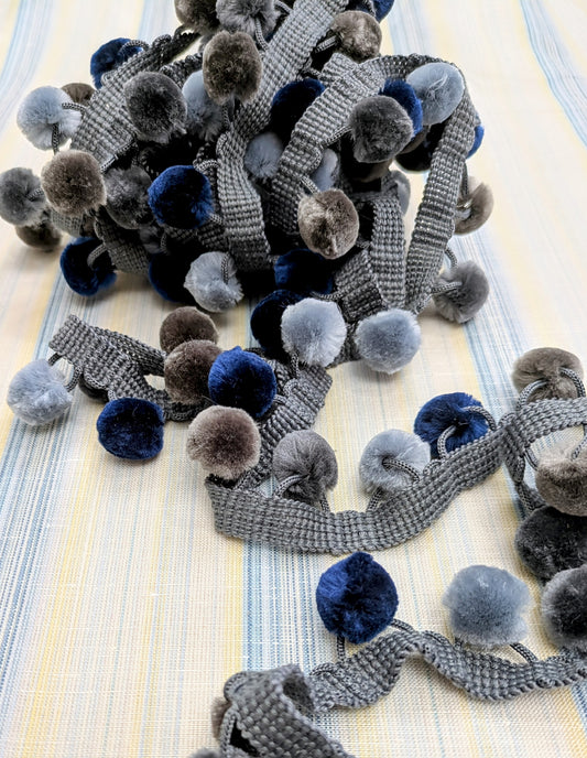 Pom Pom Trimming - Navy, Smoke & Dove Colour