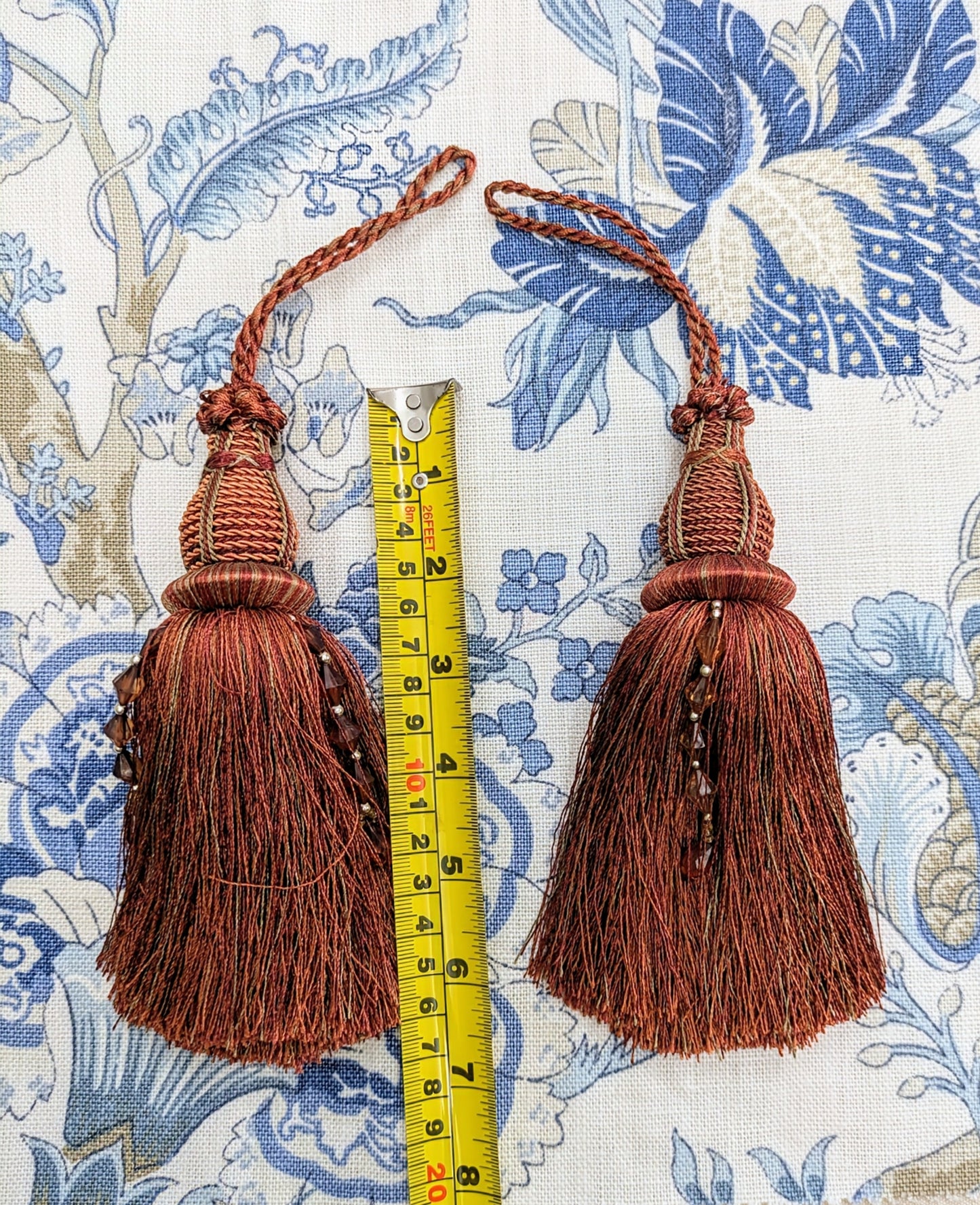 Dark Terracotta Ottoman, Beaded, Tassels / Key Tassel / Decorative Tassel