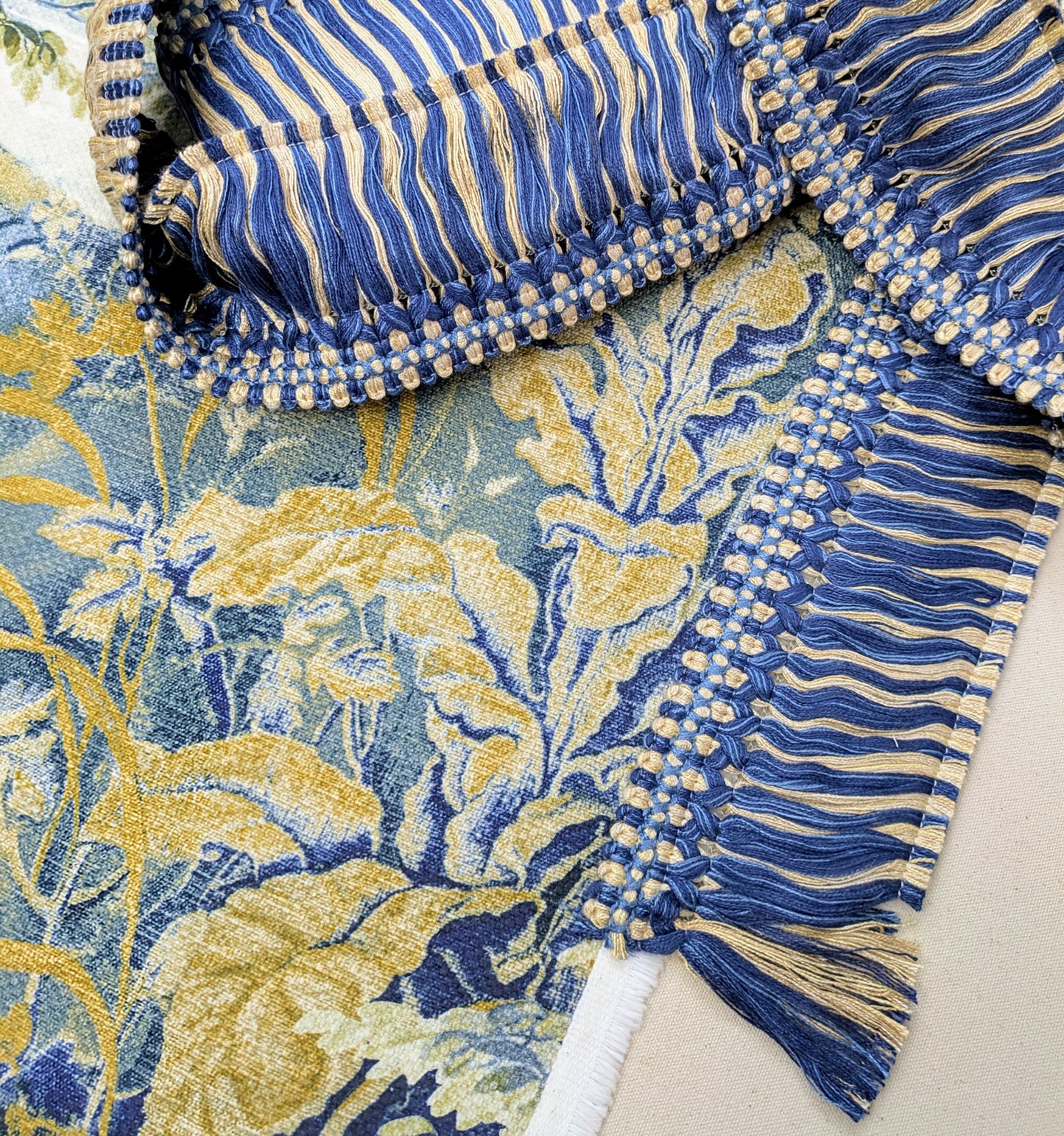 Blue & Cream colour fringe with ornate border for Cushions & Furnishings