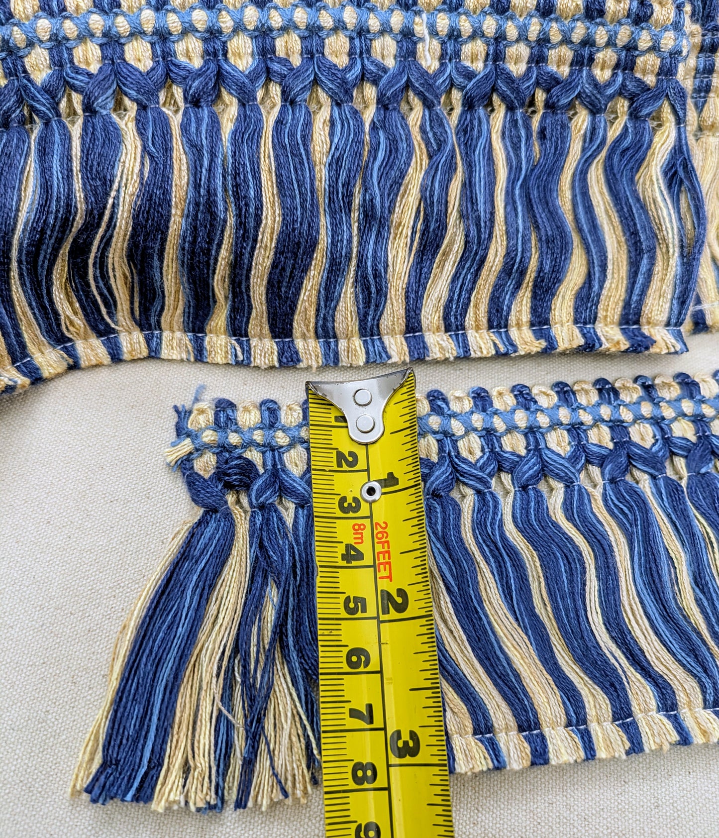 Blue & Cream colour fringe with ornate border for Cushions & Furnishings