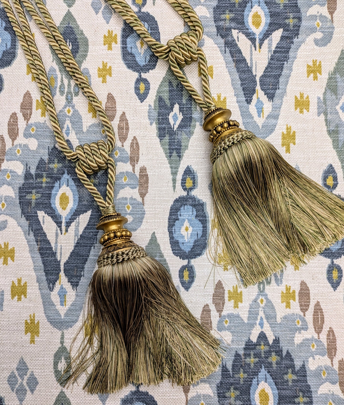 Green & Cream Tiebacks / Curtain Tiebacks / Tassel Tiebacks